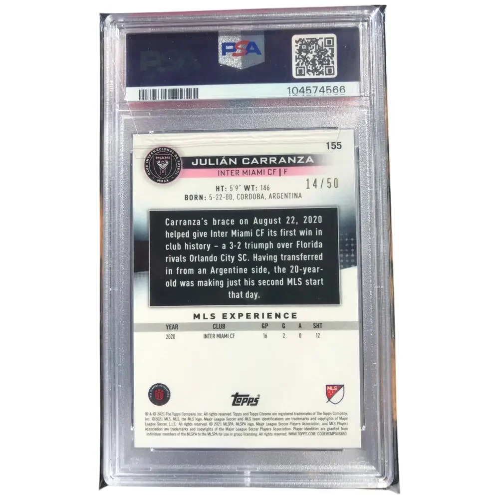 2021 Topps Chrome MLS Gold Refractor Horizontal 155 Julián Carranza /50 PSA9 RC
